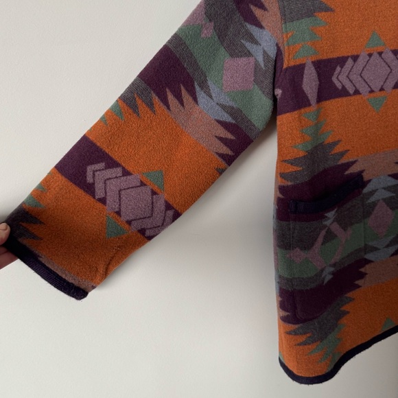 Vintage Southwestern Aztec Style Blanket Coat wool toggle buttons pockets Medium - Picture 5 of 9